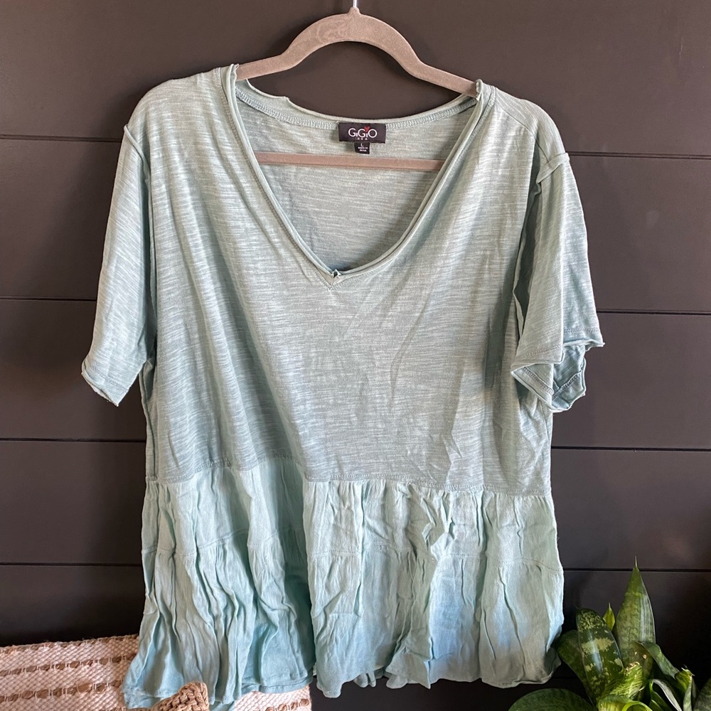 Dusty Teal A-Line Flowy V-Neck Tee